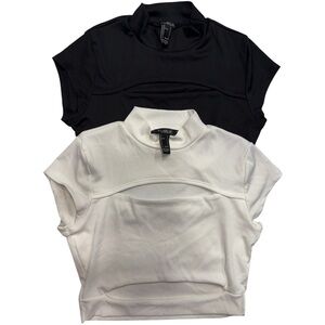 Publik Collection Ribbed Mock Neck Crop Top Set Black &‎ White Small NWT